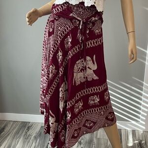 Bangkok Pants Burgundy Elastic Waistband Printed Skirt